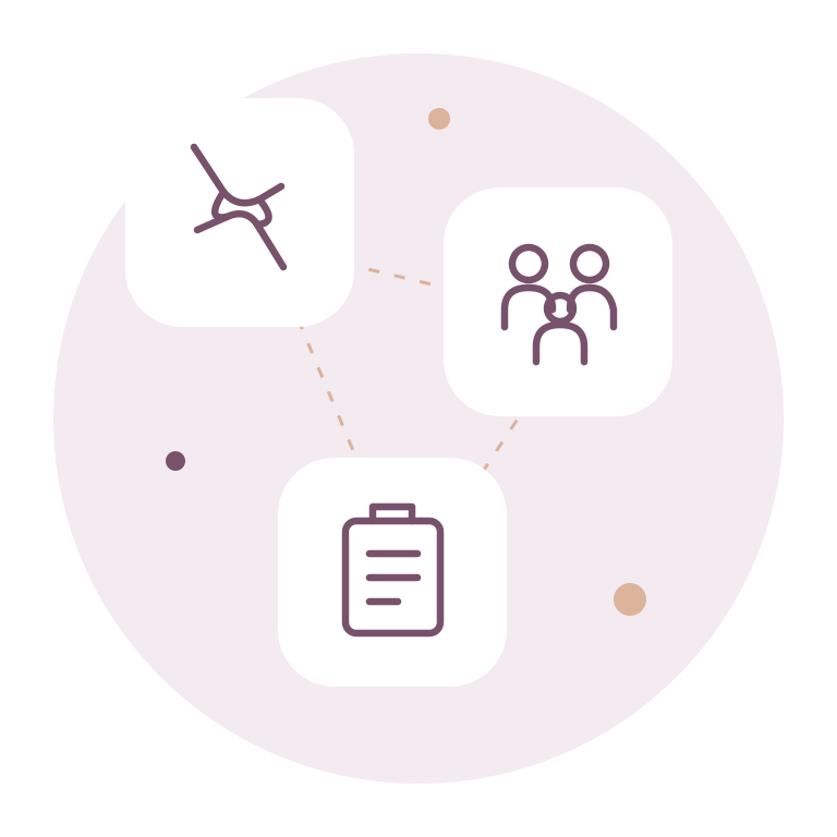 Illustration d’une articulation, d’une famille et d’un carnet de consultation.
